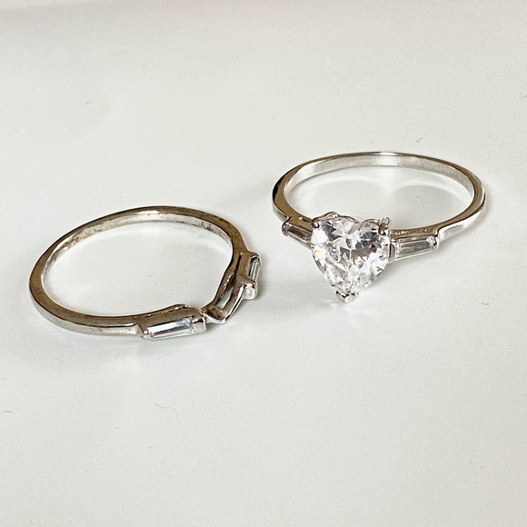 Vintage Avon RJ Sterling Ring Set Silver Heart Shape Zirconia Diamond Engagement - Picture 6 of 6